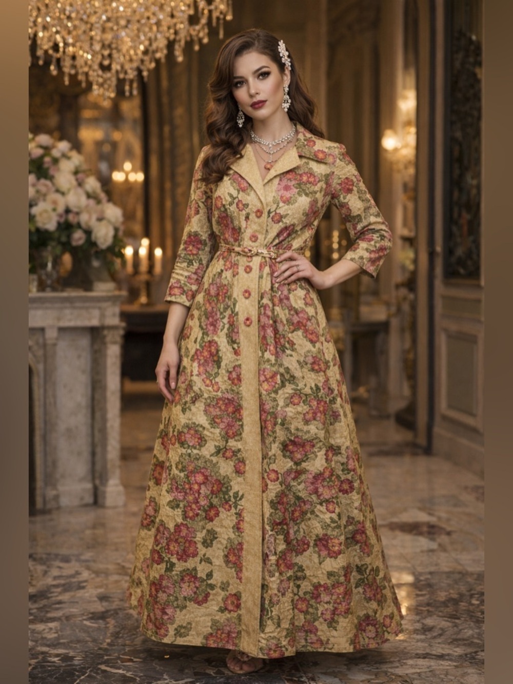 Custom handmade gold floral roses sparkle dress one of a kind small -medium fit - Picture 4 of 17